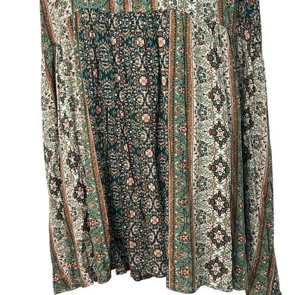 Easel Floral Earthy Geometric Babydoll Dress Sage Green Retro Flair Indie Sz 1X - Picture 3 of 11